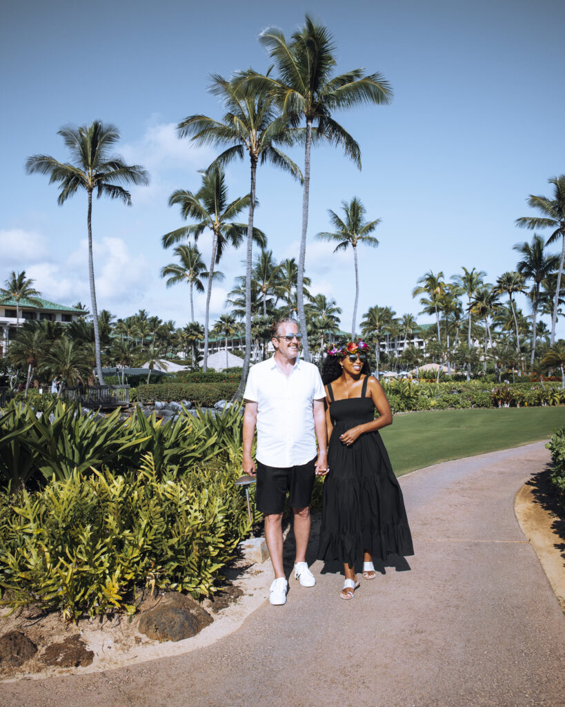 Brett & Zee walking the grounds at the Grand Hyatt Resort & Spa Kauai