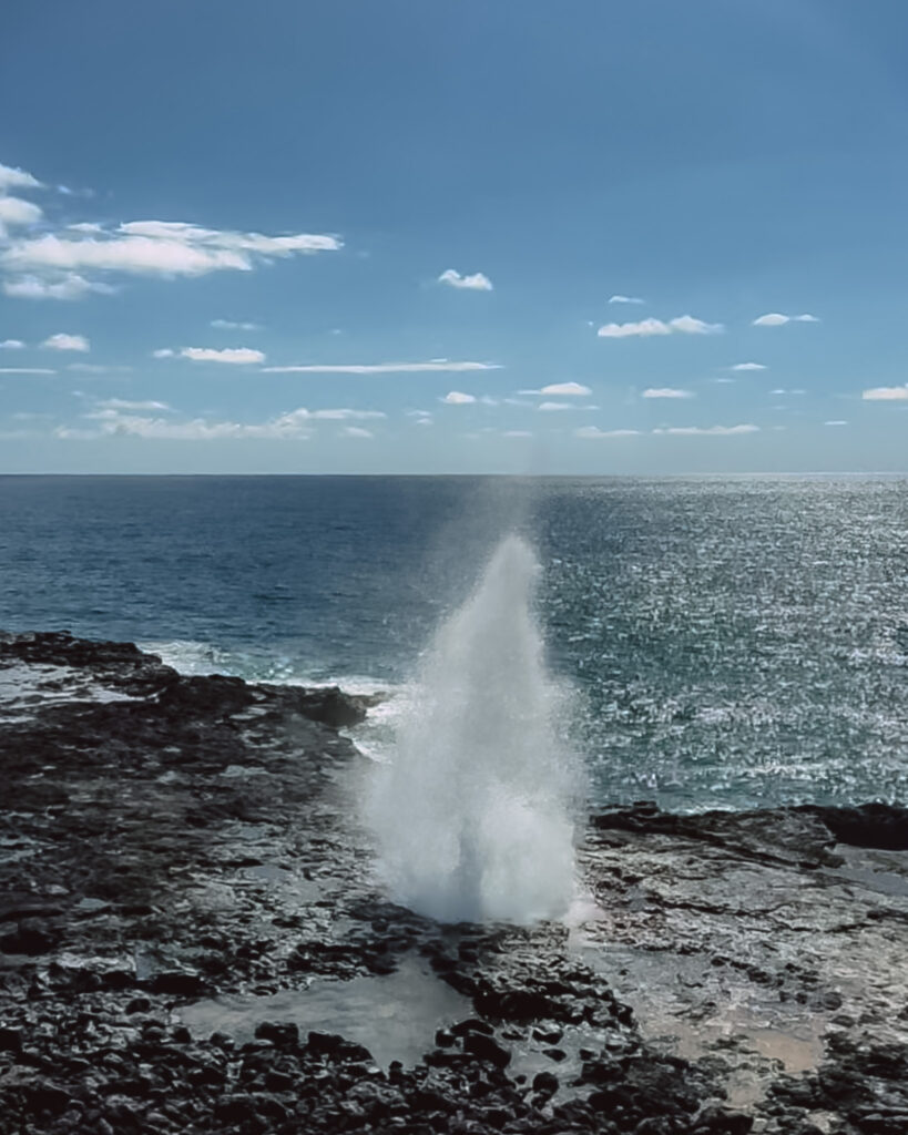 Brett & Zee visits the Spouting Horn where water emerges from a hole between the rocks