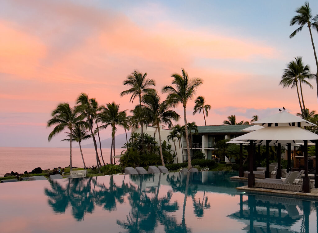 Sunset pool view in Maui at Wailea Beach Resort 